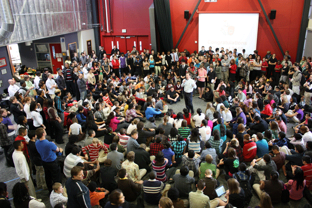 DSST Collaborative Space Image of students in a collaborative space at the Denver School of Science and Technology