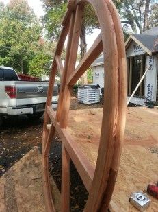 The new bell wheel, assembled onsite at the shop, before painting. 